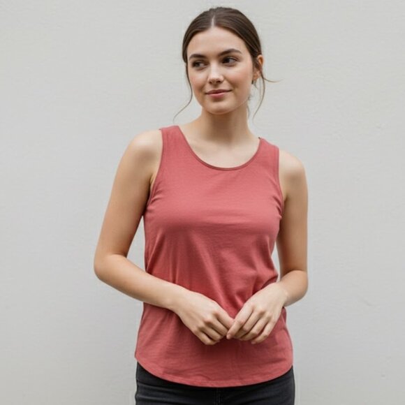 Eileen Fisher Organic Cotton Jersey Scoop Neck Tank Top Pink Size X-Small NWOT - Picture 1 of 6